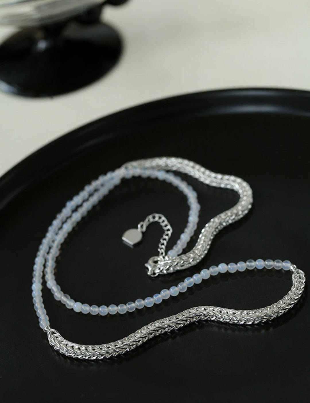 Pearl White Agate Long Necklace - Gembea Jewelry