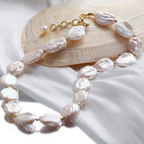 Natural Baroque Shaped Flat Pearl Necklace