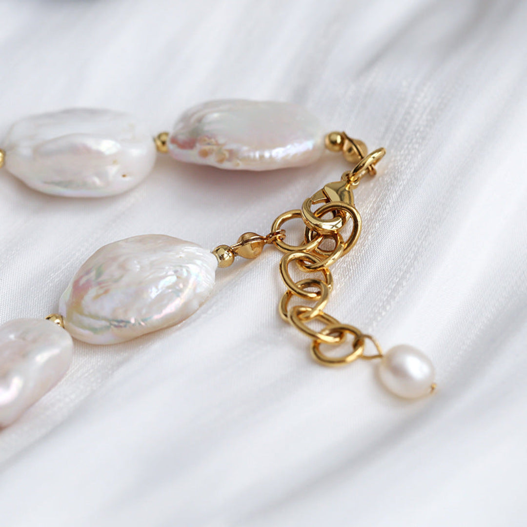 Natural Baroque Shaped Flat Pearl Necklace