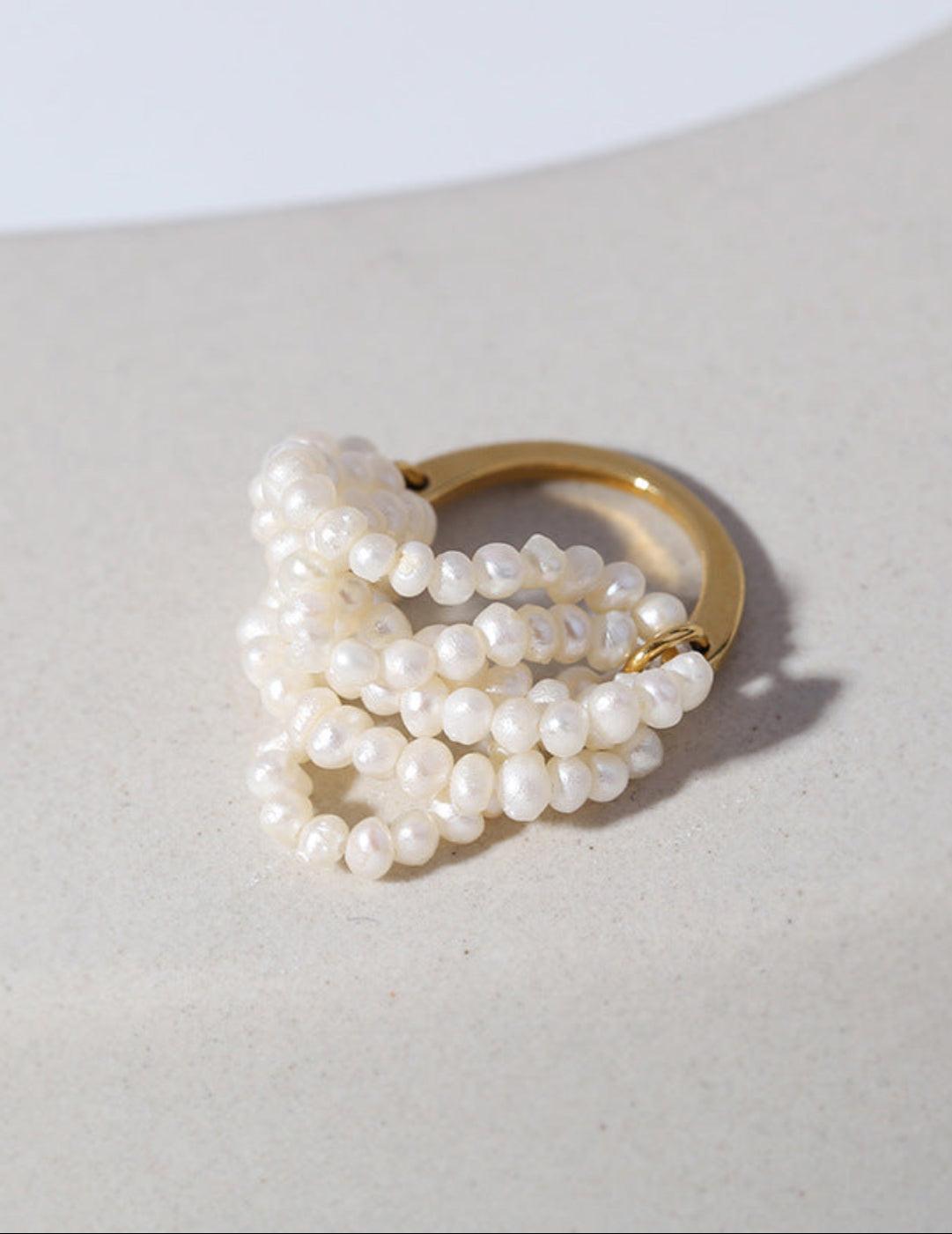 Hand-woven Multi-layer Small Rice Pearl Ring - Gembea Jewelry
