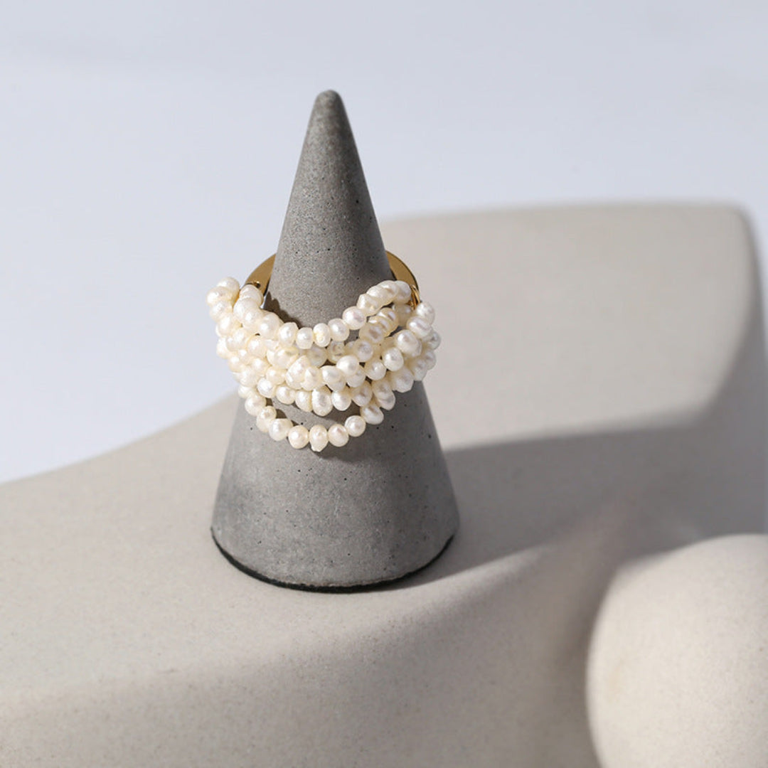 Hand-woven Multi-layer Small Rice Pearl Ring