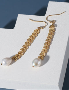 Simple Leaf Freshwater Pearl Earrings