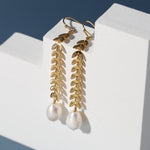 Simple Leaf Freshwater Pearl Earrings