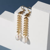 Simple Leaf Freshwater Pearl Earrings