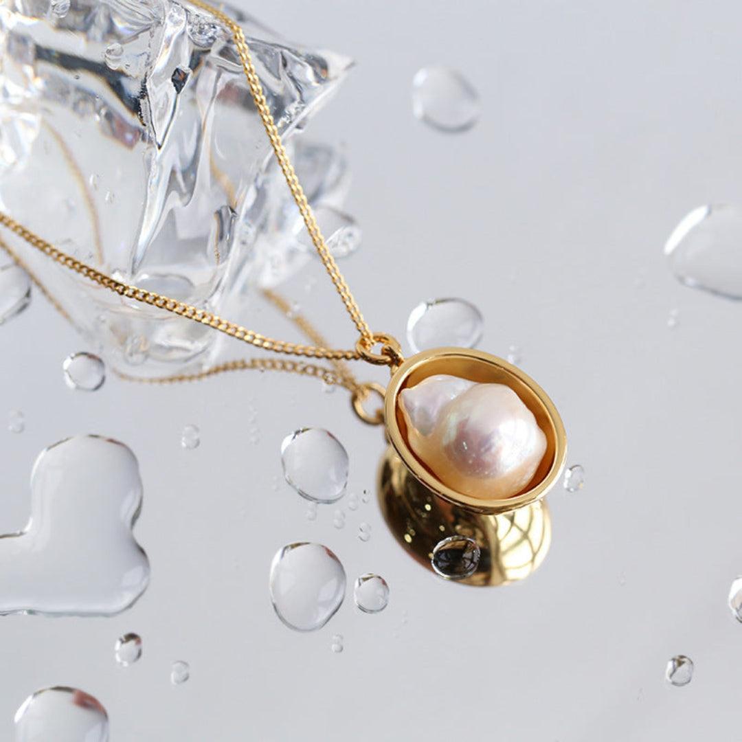 Oval Pendant Baroque Shaped Pearl Necklace - Gembea Jewelry
