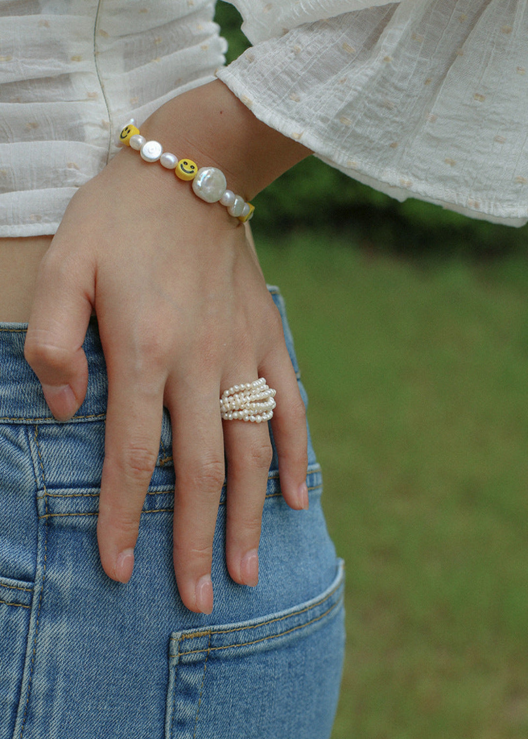 Hand-woven Multi-layer Small Rice Pearl Ring