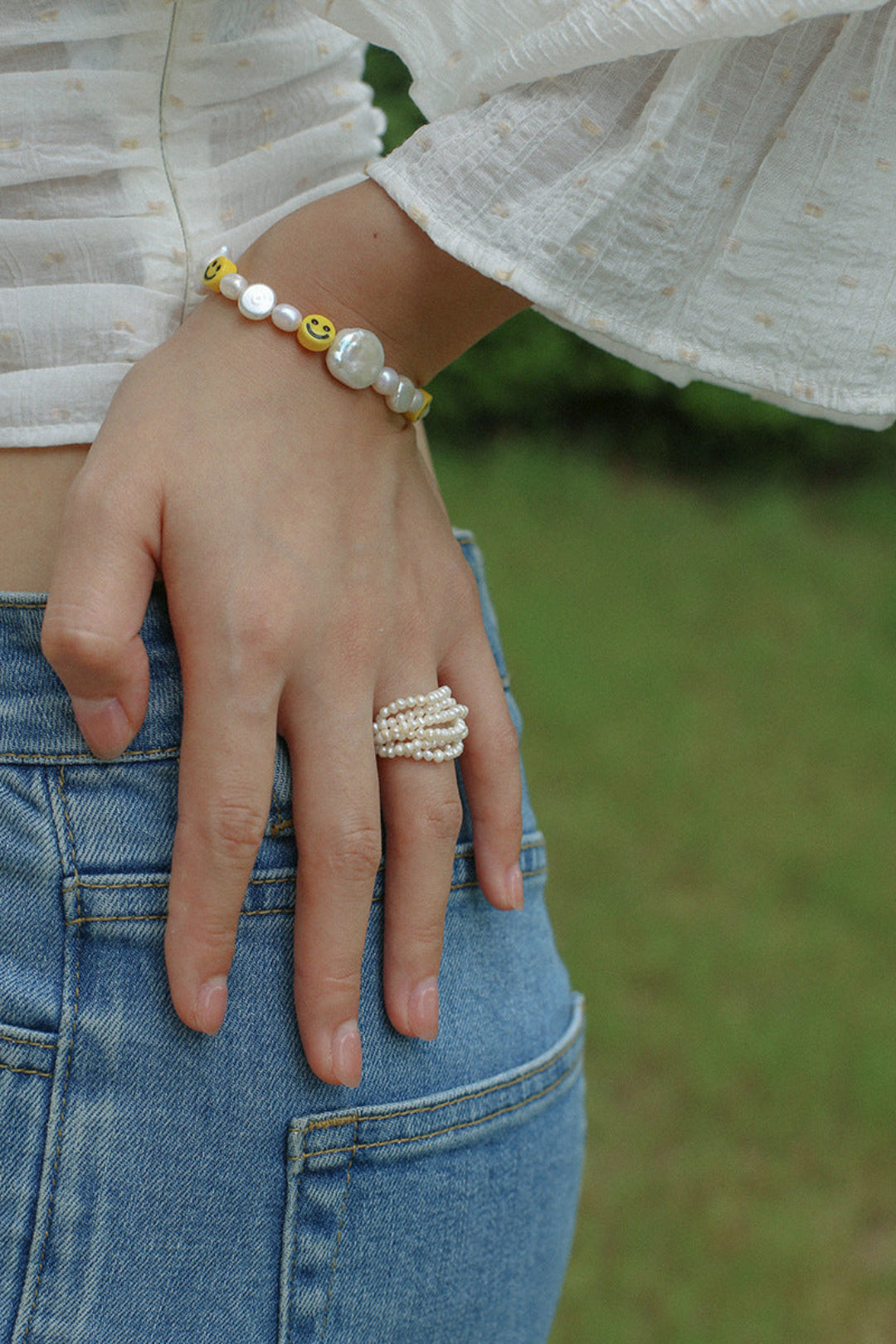 Hand-woven Multi-layer Small Rice Pearl Ring