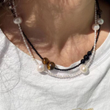 Simple Pearl Black Agate Tiger Eye Stone Necklace