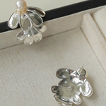 Elegant Natural Pearl Double Silver Flower Stud Earrings