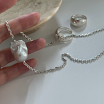 Sterling Silver Chain Baroque Pearl Pendant Necklace