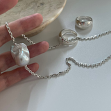 Sterling Silver Chain Baroque Pearl Pendant Necklace