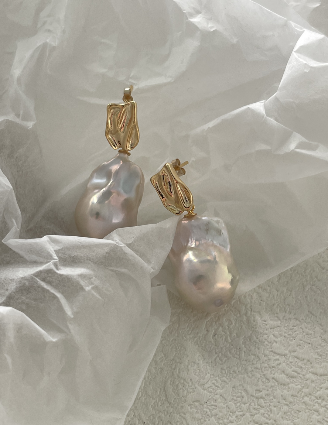 18K Gold Baroque Pendant Pearl Earrings