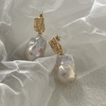 18K Gold Baroque Pendant Pearl Earrings