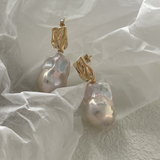 18K Gold Baroque Pendant Pearl Earrings