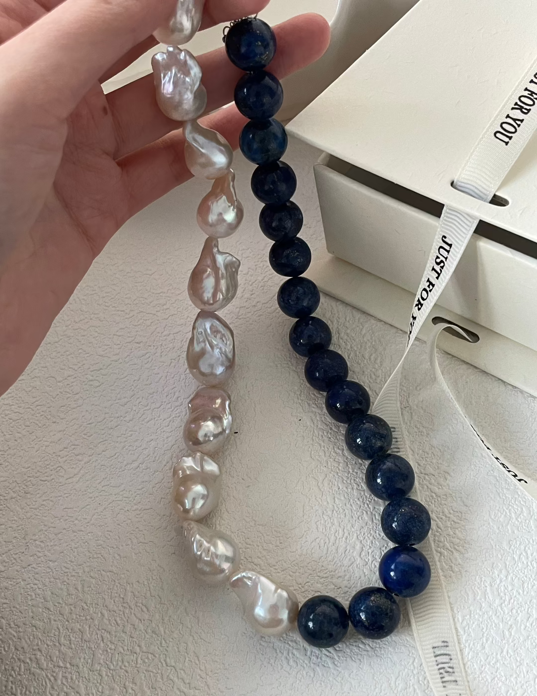 Lapis Lazuli Gemstone Baroque Pearl Beaded Necklace