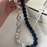 Lapis Lazuli Gemstone Baroque Pearl Beaded Necklace