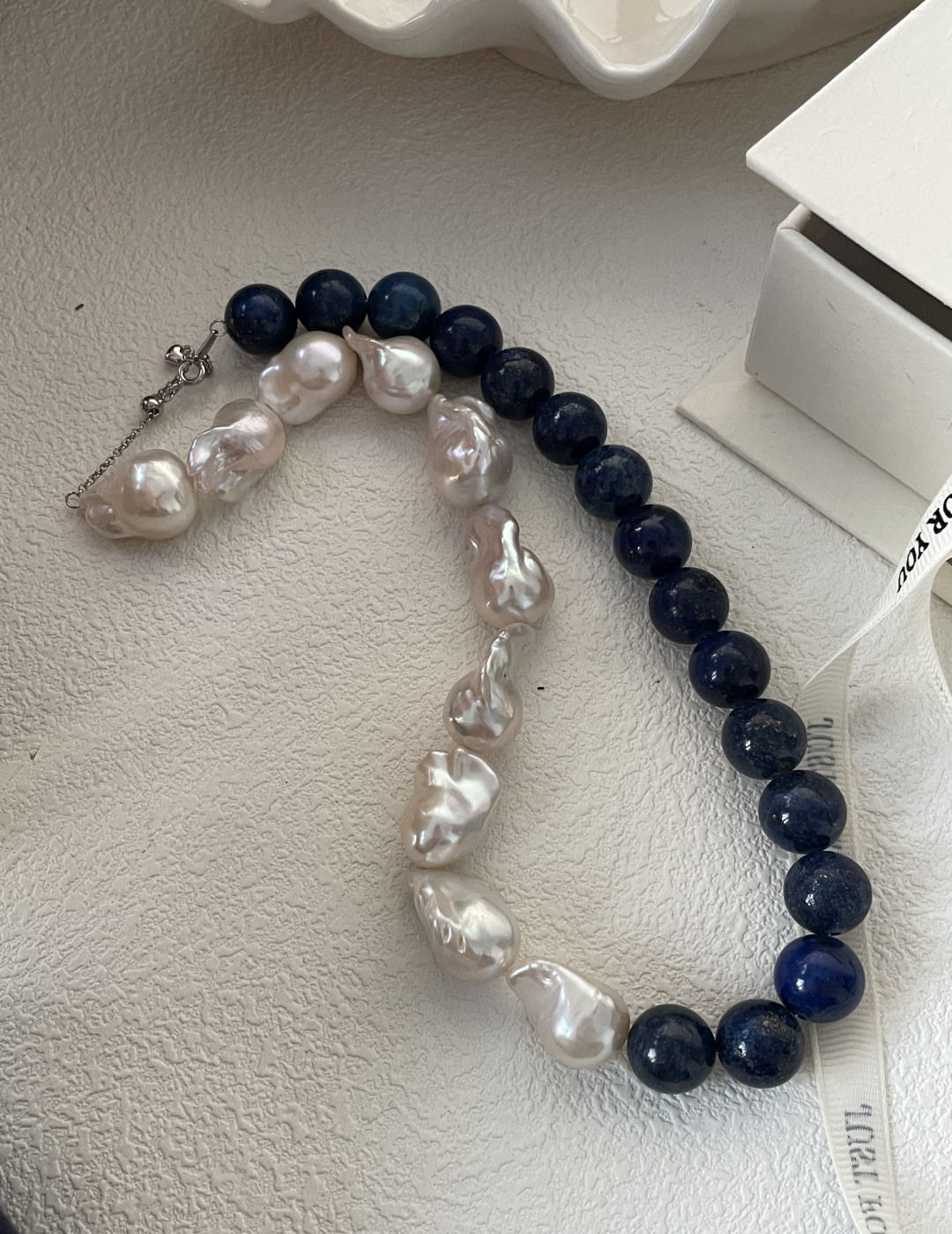 Lapis Lazuli Gemstone Baroque Pearl Beaded Necklace