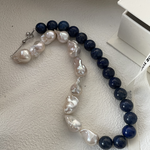 Lapis Lazuli Gemstone Baroque Pearl Beaded Necklace