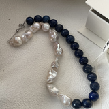 Lapis Lazuli Gemstone Baroque Pearl Beaded Necklace