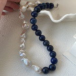 Lapis Lazuli Gemstone Baroque Pearl Beaded Necklace