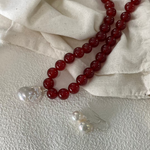 Red Agate Baroque Pearl Pendant Necklace