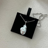 Silver Chain Baroque Pearl Pendant Necklace