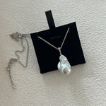 Silver Chain Baroque Pearl Pendant Necklace