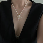 Crucifix Baroque Pendant Pearl Beaded Necklace