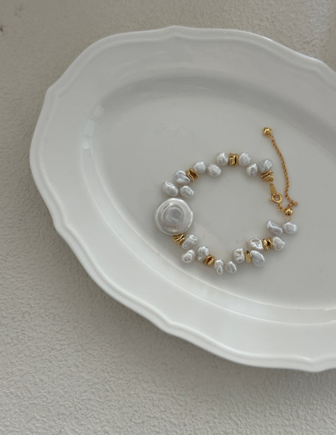 Round Baroque Gold Bean Pearl Bracelet