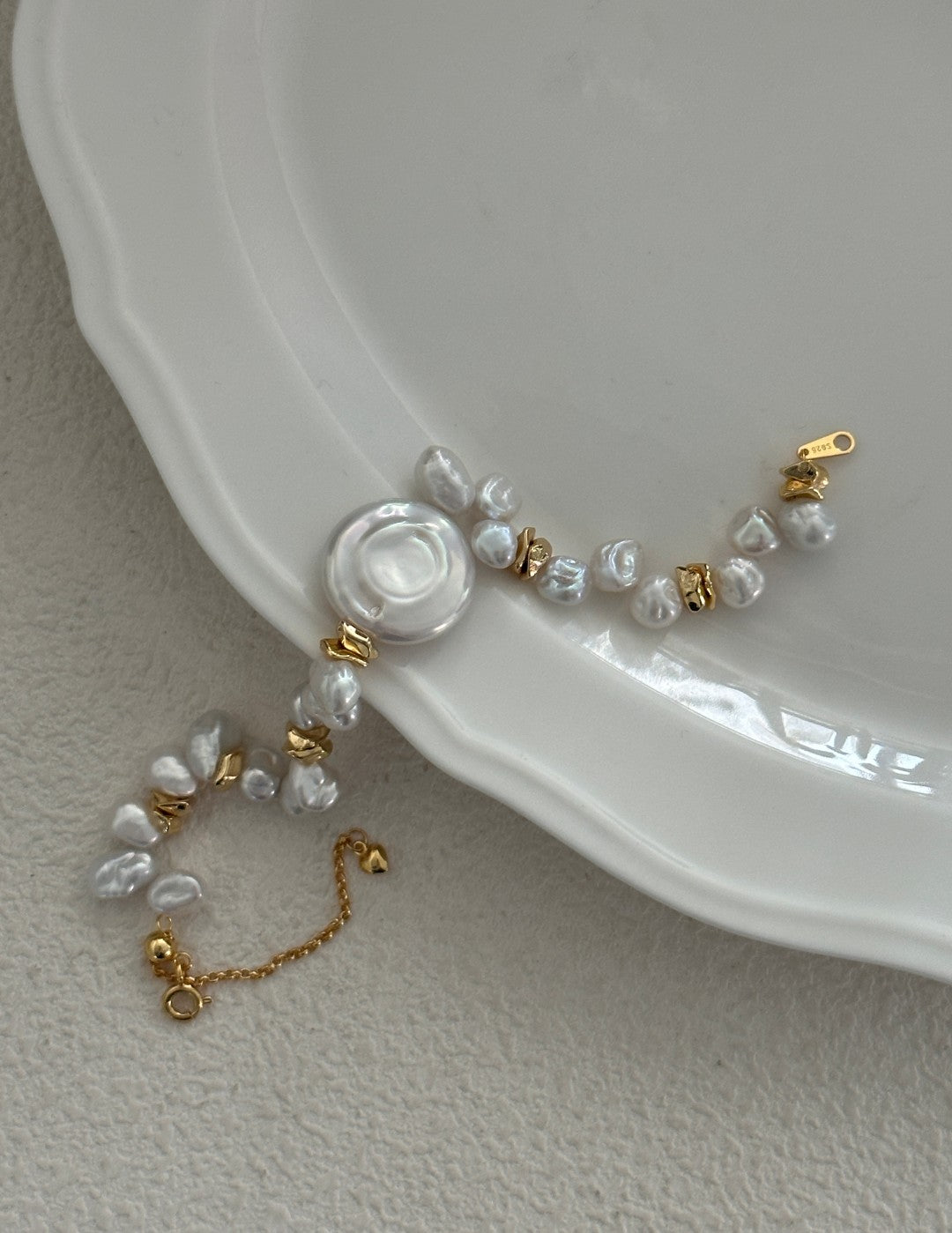 Round Baroque Gold Bean Pearl Bracelet