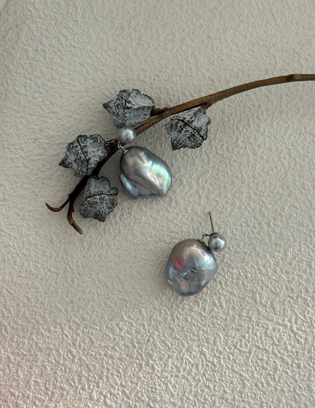 Grey Baroque Pendant Drop Earrings