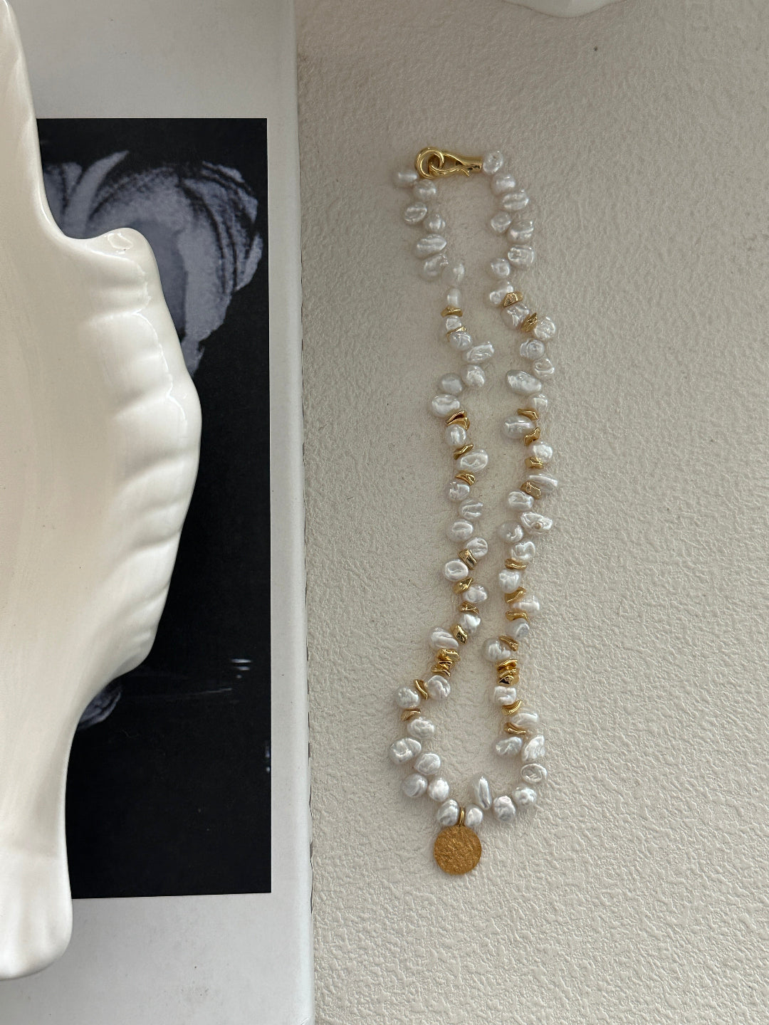 Gold Coin Pendant Baroque Pearl Necklace