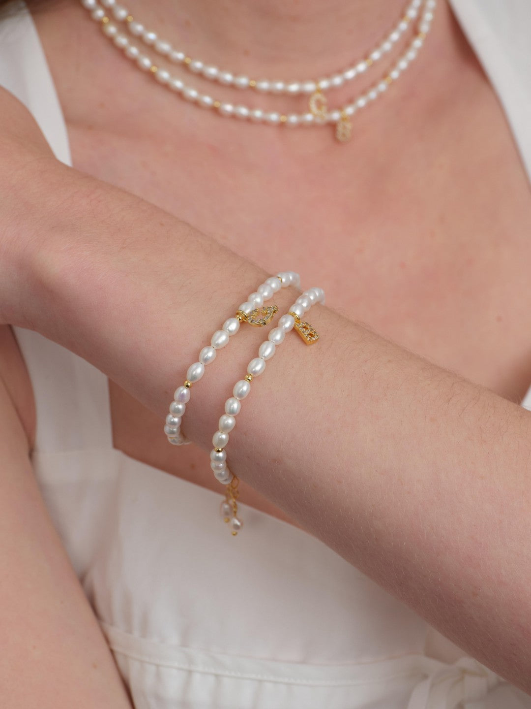 26 Letter Pearl Initial Bracelet gembea jewelry