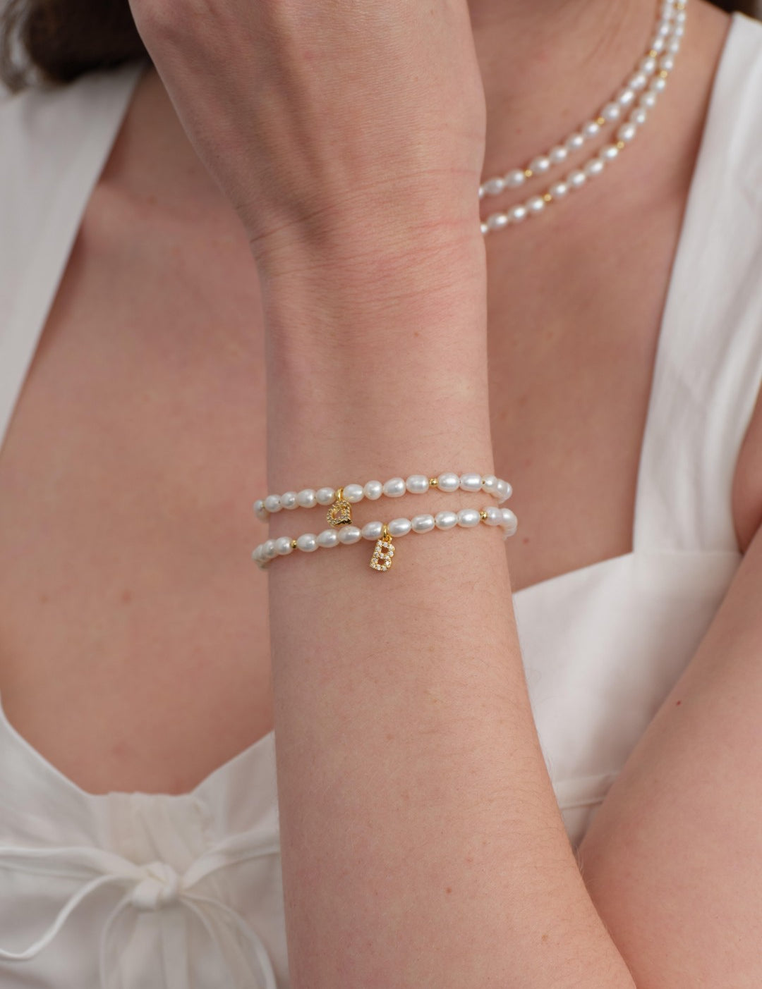 26 Letter Pearl Initial Bracelet gembea jewelry