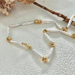 Metal Bean Strip Baroque Pearl Necklace