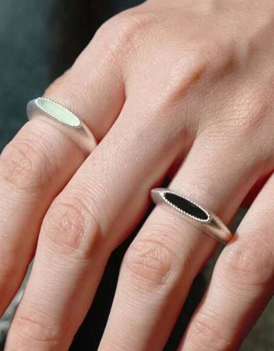 Gembea jewelry Silver Brushed Oval Natural Stone Ring