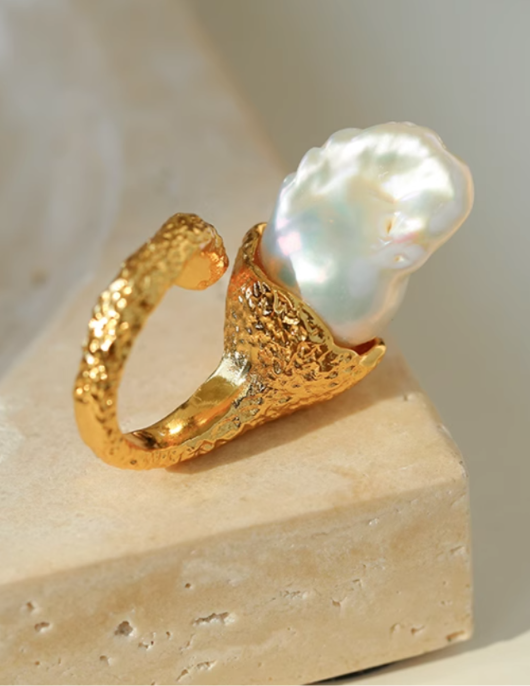 Natural Baroque Pearl Open Ring