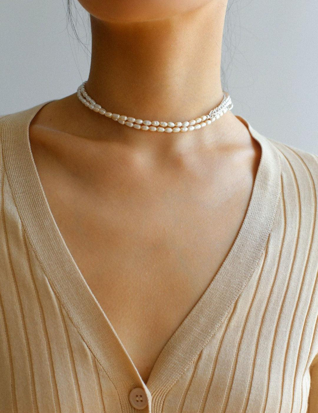 Pearl White Agate Long Necklace - Gembea Jewelry