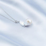 Silver Chain Baroque Pearl Pendant Necklace