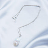 Silver Chain Baroque Pearl Pendant Necklace