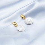 Round Pendant Baroque Pearl Earrings