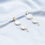 Double Round Pendant Baroque Drop Pearl Earrings