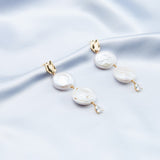 Double Round Pendant Baroque Drop Pearl Earrings