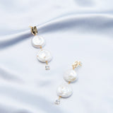 Double Round Pendant Baroque Drop Pearl Earrings