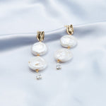 Double Round Pendant Baroque Drop Pearl Earrings