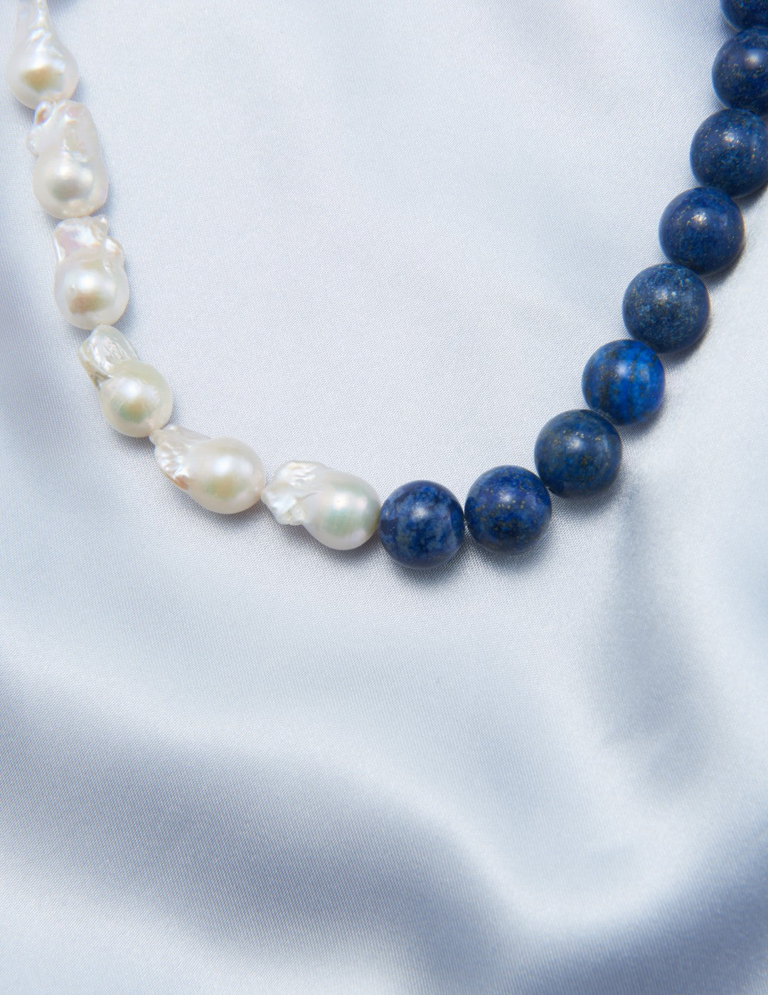 Lapis Lazuli Gemstone Baroque Pearl Beaded Necklace