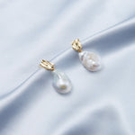 18K Gold Baroque Pendant Pearl Earrings