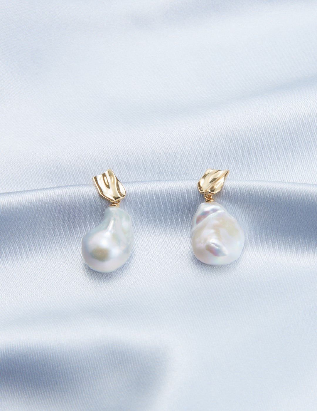 18K Gold Baroque Pendant Pearl Earrings