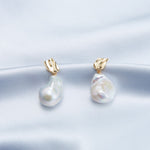 18K Gold Baroque Pendant Pearl Earrings