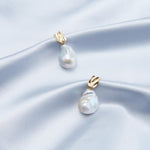 18K Gold Baroque Pendant Pearl Earrings